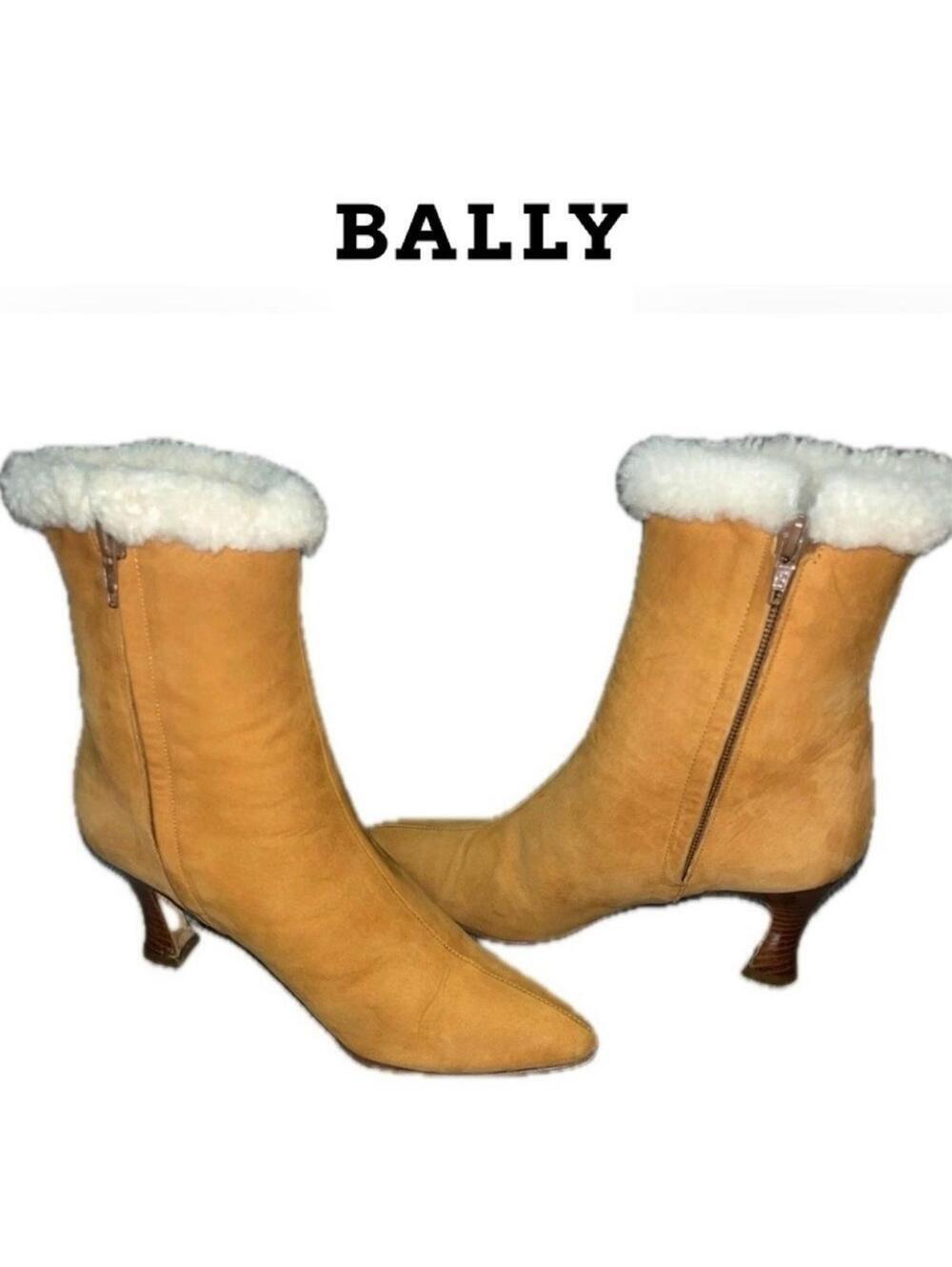 Bally Shearling Suede Booties Heels, Size 7.5, Made in Italy